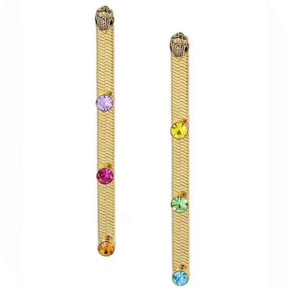 NWT Kurt Geiger London Signature Mismatched Stone Snake Linear Earrings #TSER - Picture 2 of 9